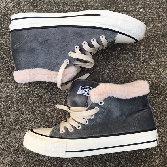 fuzzy high top sneakers